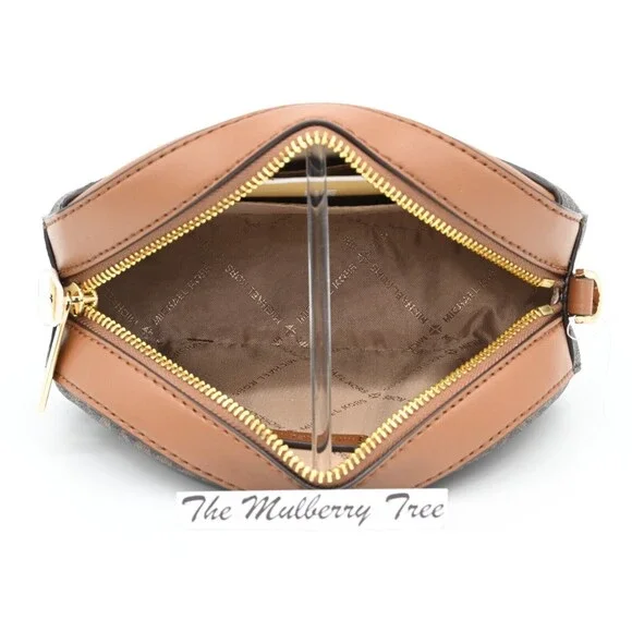 MICHAEL KORS JET SET GLAM Small Front Pocket Oval Crossbody Logo Canvas NWT $398